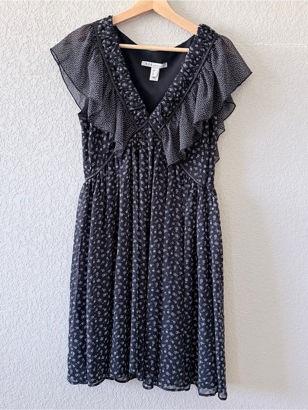 MNG BY mango Ruffled V-Neck Floral Midi Dress - Navy